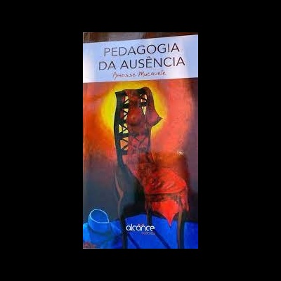 Capa do livro Pedagogia da Ausência com ilustração de cadeira e fundo laranja-avermelhado