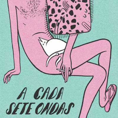 Ilustração abstracta com texto A CADA SETE ONDAS