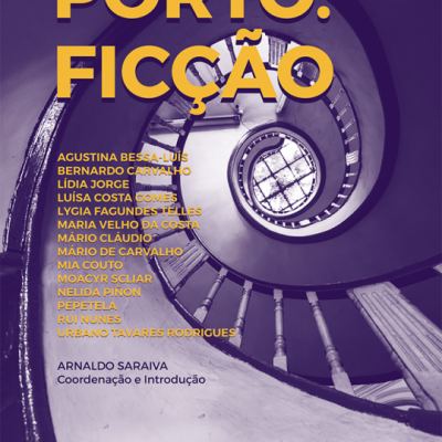 Capa de livro mostrando escadaria em espiral com título 'PORTO. FICÇÃO' em amarelo