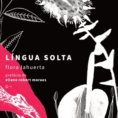 Capa do livro 'Língua Solta' com ilustrações botânicas em preto, branco e vermelho