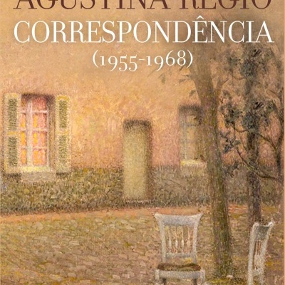 Capa do livro AGUSTINA-RÉGIO CORRESPONDÊNCIA (1955-1968) com ilustração de pátio e cadeiras