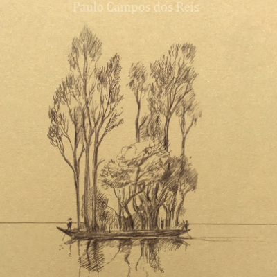 Capa bege de livro com desenho a tinta de árvores e texto branco.