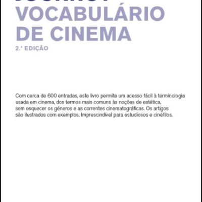 Capa de livro com título e texto informativo em português sobre vocabulário de cinema