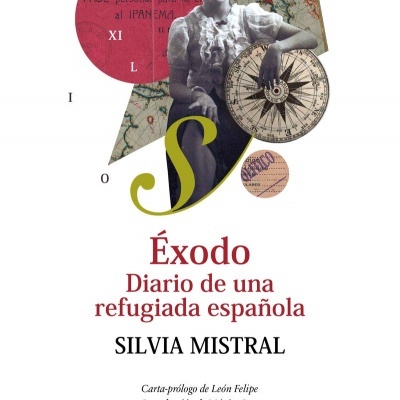Capa do livro Éxodo com imagem de mulher e bússola e elementos gráficos em fundo branco