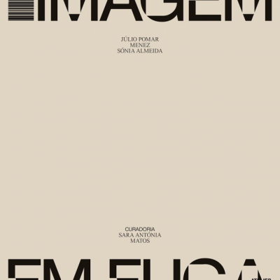 Capa com texto gráfico em fundo bege, letras pretas maiúsculas e nomes de autores e curadoria