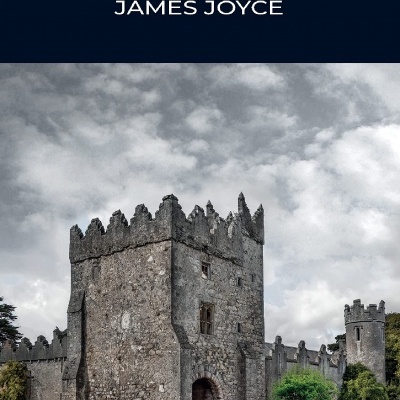 Capa do livro Finnegans Wake de James Joyce com castelo de pedra cinzento