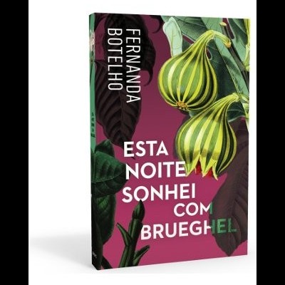 Capa de livro com ilustração de frutos verdes e folhas, fundo roxo e texto branco e verde