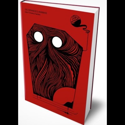 Livro capa dura vermelha com ilustração gráfica em preto e branco e texto OS GRANDES ANIMAIS