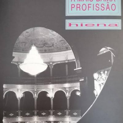 Capa de livro com fotografia de interior de teatro e textos Boris Vian A MAIS BAIXA PROFISSÃO hiena