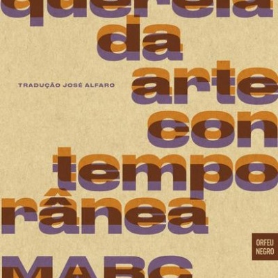 Capa de livro com texto em laranja e roxo em fundo bege