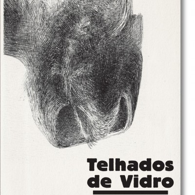 Capa de revista Telhados de Vidro com ilustração em preto e branco e texto preto.