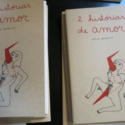 Livro capa castanho claro com ilustração de mulher e texto 2 histórias de amor de DÚLIA BARATA