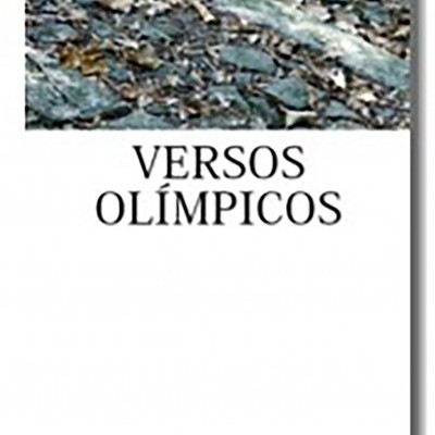 Capa branca de livro com imagem de piso em pedra e folhas secas, texto VERSOS OLÍMPICOS