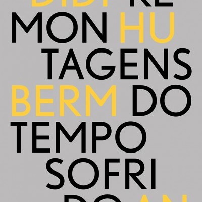 Cartaz minimalista com texto em preto e amarelo sobre fundo cinzento.