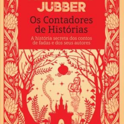 Capa de livro vermelho e bege com título e ilustrações de castelo, árvores, serpente e figura humana