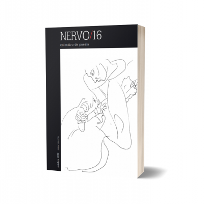 Livro NERVO/16 colectivo de poesia com capa preta e branca e desenho abstrato