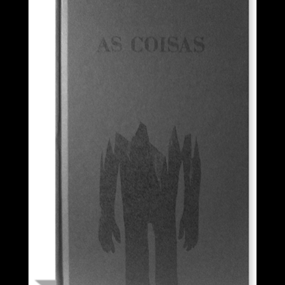 Livro 'AS COISAS' com capa preta e figura sombreada