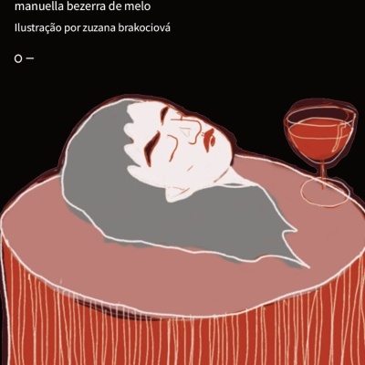 Capa de livro com texto e ilustração de rosto feminino e taça de vinho