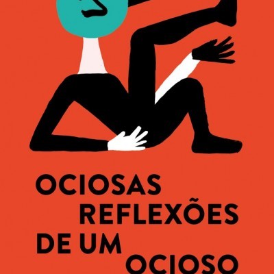 Capa do livro ''Ociosas Reflexões de um Ocioso'' com ilustração colorida sobre fundo vermelho
