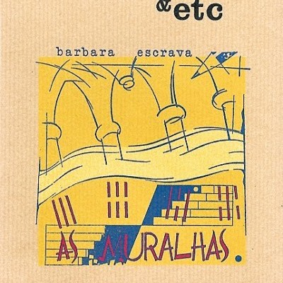 Capa de livro com título 'AS MURALHAS' e design gráfico abstrato amarelo, azul e vermelho