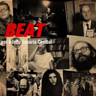 Capa com montagem de fotografias a preto e branco e texto 'BEAT por Adolfo Luxúria Canibal'