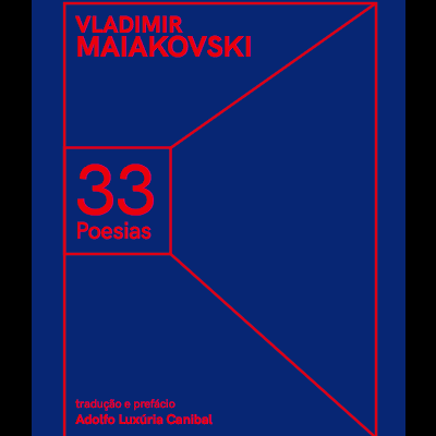 Capa de livro azul com texto vermelho 'VLADIMIR MAIAKOVSKI 33 Poesias'