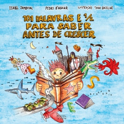 Capa de livro infantil colorida com título e ilustrações fantasiosas