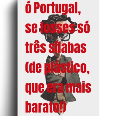 Capa de livro branca com caricatura e texto em vermelho