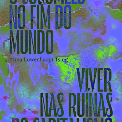 Capa de livro com título e autor em letras pretas sobre fundo azul e verde com contorno de cogumelo.