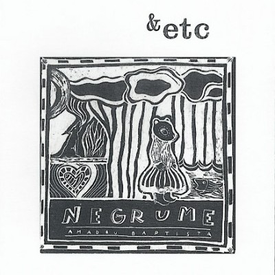 Desenho abstrato preto e branco com texto '&etc' e 'NEGRUME AMADU BAPTISTA'.