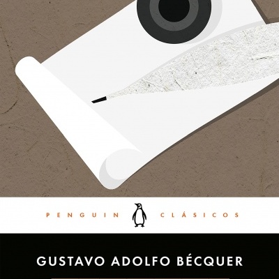 Capa do livro com pena branca, tinteiro preto e texto sobre fundo castanho