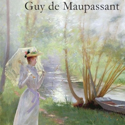 Capa de livro com pintura de mulher com guarda-chuva junto ao lago