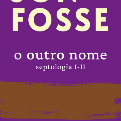 Capa de livro roxa com texto branco e bege e traço castanho