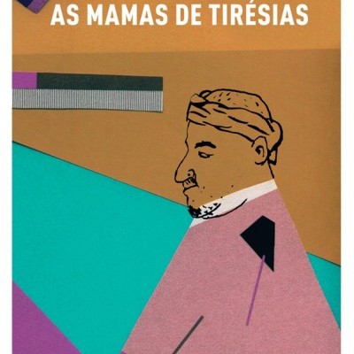Capa do livro As Mamas de Tirésias com ilustração geométrica e texto branco