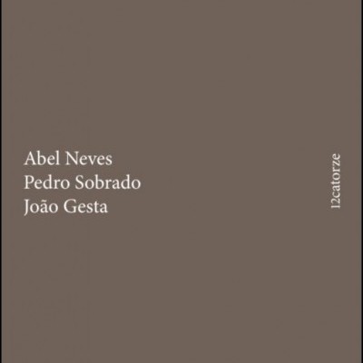 Capa de livro castanha com nomes em branco Abel Neves, Pedro Sobrado, João Gesta e texto 12catorze