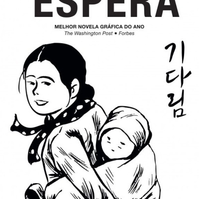 Capa de livro A Espera com ilustração de mulher e bebé em preto e branco