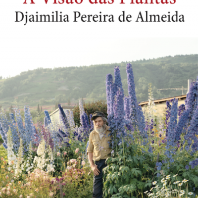 Capa de livro com título e homem em campo florido