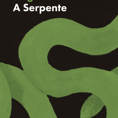 Capa de livro com serpente verde e fundo preto, texto em branco e verde