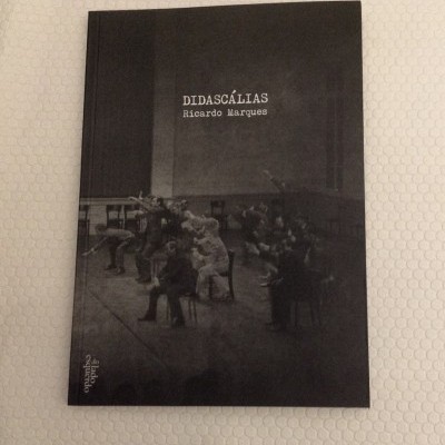 Capa de livro preta com imagem cinzenta e texto Didascálias Ricardo Marques