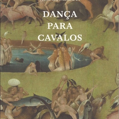 Capa do livro 'Dança para Cavalos' de Ana Estaregui com ilustração de figuras humanas e animais.