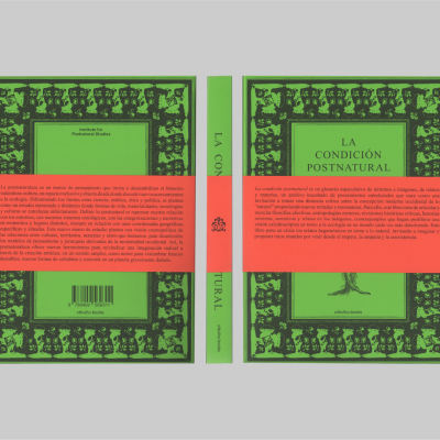 Livro verde com ilustrações e faixa vermelha com texto e código de barras