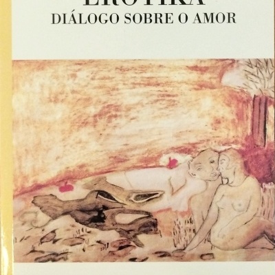 Capa de livro Erotika Diálogo Sobre o Amor com ilustração de casal nu