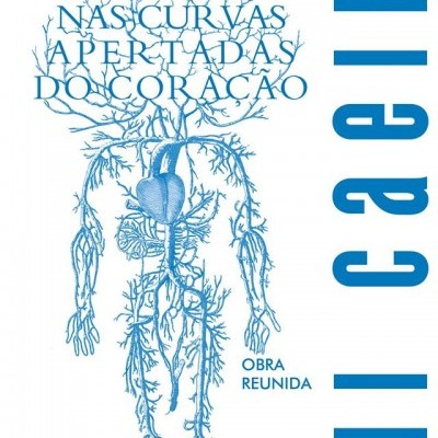 Capa de livro com ilustração azul de sistema cardiovascular e texto azul em fundo branco