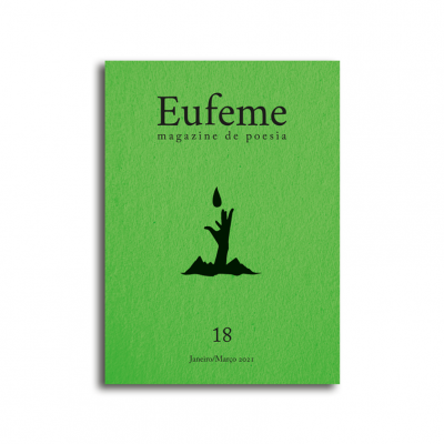 Capa verde da revista Eufeme número 18 com ilustração de mão e gota preta