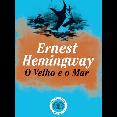 Capa de livro azul com texto e ilustração de peixe e barco