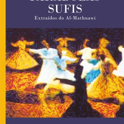 Capa de livro 'Parábolas Sufis' com ilustração de dançarinos rodopiantes e texto visível.