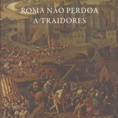 Capa de livro com pintura histórica e texto do título e autor