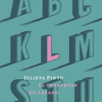 Capa de livro azul esverdeado com letras tridimensionais em cinza escuro e texto em branco e rosa