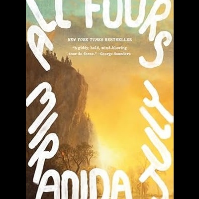 Capa de livro com texto branco sobre paisagem ao pôr do sol