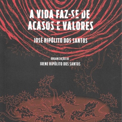Capa de livro 'A Vida Faz-se de Acasos e Valores' com design abstrato vermelho e castanho